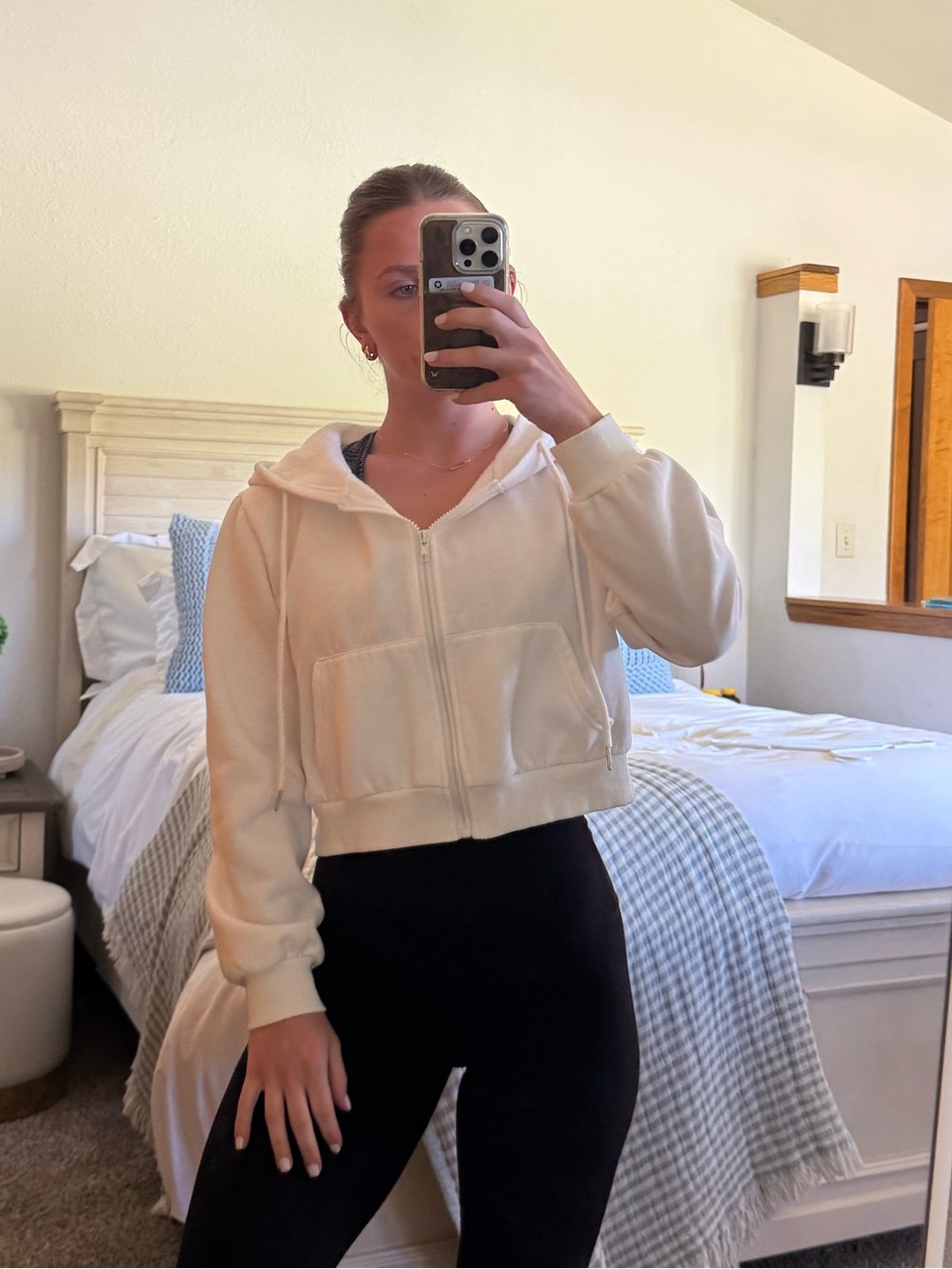 Cropped White Zip-Up Hoodie